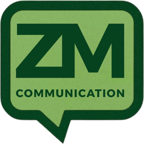 en grøn talebobbel med ZM Communication Logo tekst